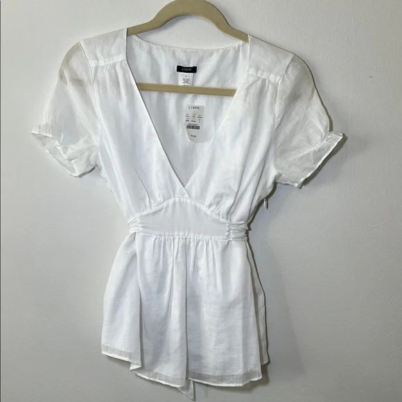 J. Crew White Wrap Blouse with Cuffed Sleeves Linen like - Picture 1 of 9